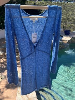 l*space Blue V-Neck Knit Long-Sleeve Dress